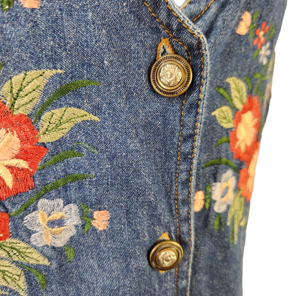 Jane Ashley Blue Denim Maxi Dress with Red & Yellow Floral Embroidery - Picture 6 of 10